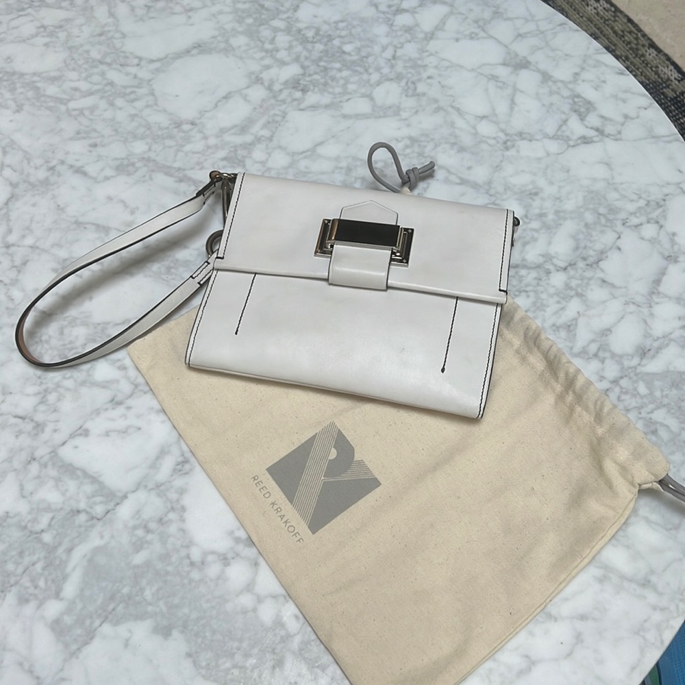 Reed Krakoff. Soft White 3-Way Leather HandBag (Wristlet/Clutch/Handheld)